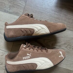 Puma Brown and Cream Retro Sneakers